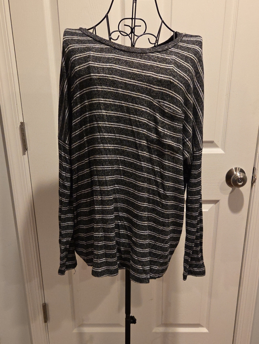 a new day Black and White Striped Long Sleeve Tee